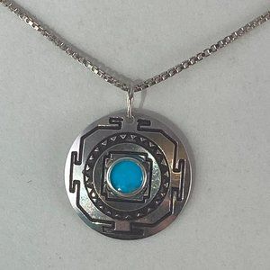 Vintage Southwestern Motif Sterling Sterling Silver 5mm Turquoise Pendant